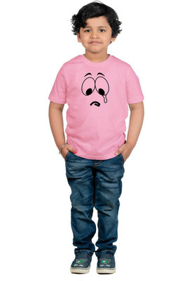 CHOMBOOKA Boys & Girls Printed Cotton Blend Regular T Shirt(Pink, Pack of 1)