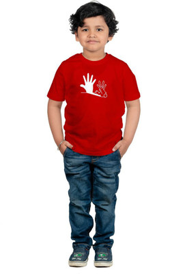 CHOMBOOKA Boys & Girls Printed Cotton Blend Regular T Shirt(Red, Pack of 1)