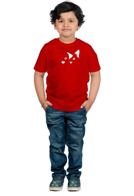 CHOMBOOKA Boys & Girls Printed Cotton Blend Regular T Shirt(Red, Pack of 1)