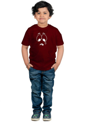 CHOMBOOKA Boys & Girls Printed Cotton Blend Regular T Shirt(Maroon, Pack of 1)