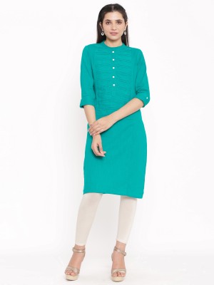 NeshamaKurti Women Solid Straight Kurta(Blue)