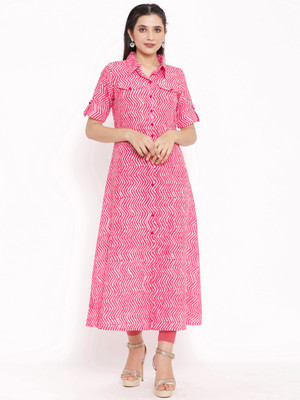 IRIDAA JAIPUR Women Printed A-line Kurta(Pink)