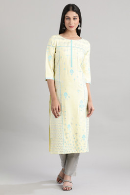 Aurelia Women Floral Print Straight Kurta(Yellow)