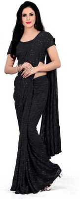 Fashion Field Solid/Plain Bollywood Net Saree(Black)
