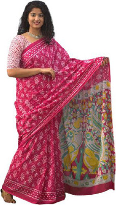 Kiaaron Printed Daily Wear Pure Cotton Saree(Pink)