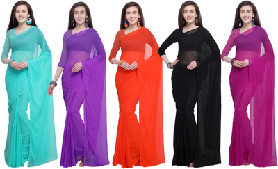 kashvi sarees Solid/Plain Bollywood Georgette Saree(Pack of 5, Multicolor)