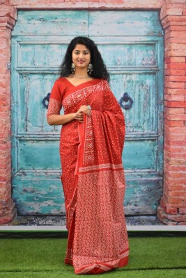 Pinkcity Trade World Printed, Color Block, Blocked Printed Daily Wear Pure Cotton Saree(Red)