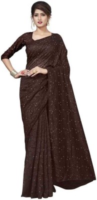 Fashion Field Solid/Plain Bollywood Net Saree(Brown)