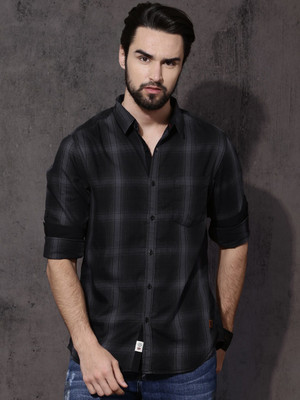 Roadster Men Checkered Casual Black Shirt