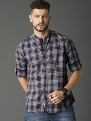 Roadster Men Checkered Casual Dark Blue, Grey Shirt