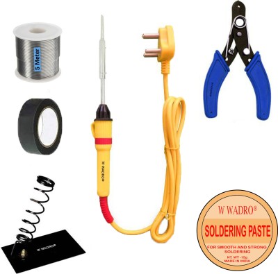 W Wadro Beginners 6 in 1 Economy 25W Soldering Iron Kit with 5 Meter Solder Wire|Solder Paste|Solder Iron Stand|Wire Cutter & Electric Tape 25 W Simple(Flat Tip)