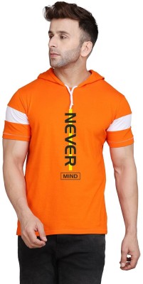 TEEFOX Printed Men Hooded Neck Orange T-Shirt