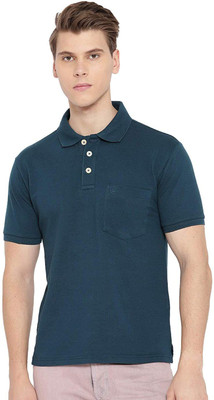 CHKOKKO Solid Men Polo Neck Blue T-Shirt