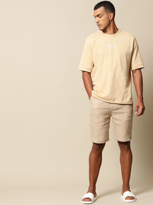 Mr Bowerbird Solid Men Round Neck Beige T-Shirt