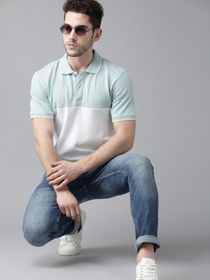 Roadster Colorblock Men Polo Neck Blue T-Shirt