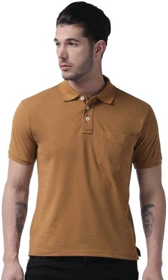 CHKOKKO Solid Men Polo Neck Brown T-Shirt