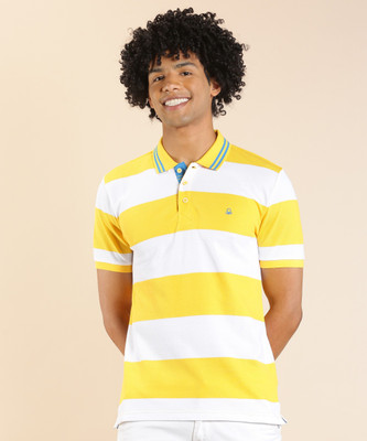 United Colors of Benetton Striped Men Polo Neck Yellow T-Shirt
