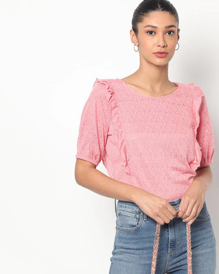 Vitan's Collection Casual Half Sleeve Solid Women Pink Top