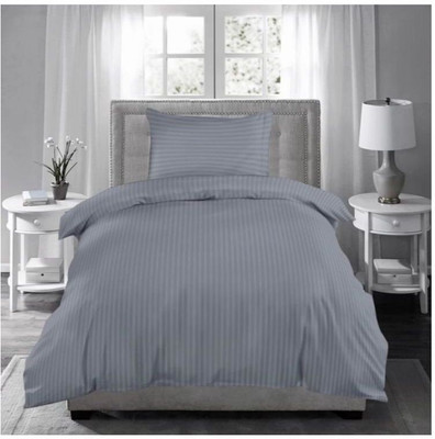 gbl implex 144 TC Satin, Microfiber Single Striped Flat Bedsheet(Pack of 1, Grey)