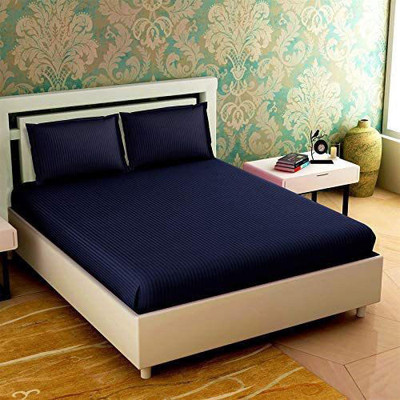 Tisha Cotton Double Flat 250 TC Striped Bedsheet(Pack of 1, Navy Blue)