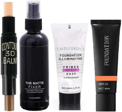 Plethora 3D Contour Balm Stick + HB Primer + Matte Makeup Fixer + BB Cream Foundation(4 Items in the set)