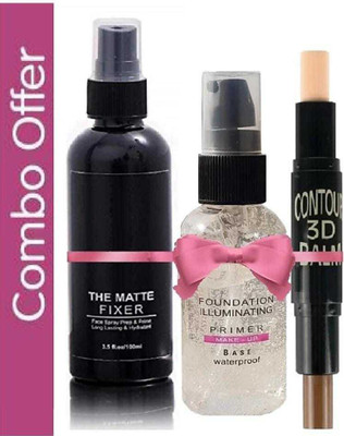 Plethora 3D Contour balm Stick + Mate Fixer + Illuminating Primer(3 Items in the set)
