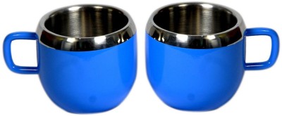 Dynore Pack of 2 Stainless Steel Color double wall Apple cups(Blue, Cup)