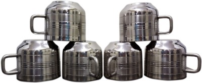 Dynore Pack of 6 Stainless Steel Set of 6 pc Double wall Tool Touch Tea/ Coffee cups(Steel, Cup)