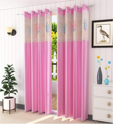 Saanvi Creations 152 cm (5 ft) Polyester Semi Transparent Window Curtain (Pack Of 2)(Self Design, Pink)