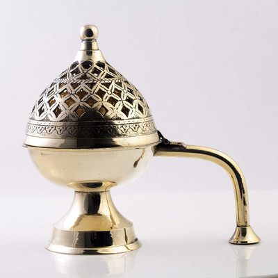 Rolimoli Home Purifying Handheld Dhuna Loban Burner Dhooni Dhoop Dani Dhuni Table Diya Brass Table Diya(Height: 8 inch)