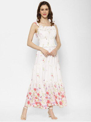 KASSUALLY Women A-line White Maxi/Full Length Dress