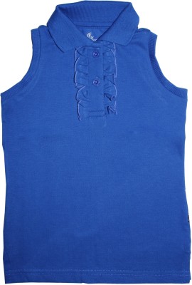KiddoPanti Girls Solid Pure Cotton T Shirt(Blue, Pack of 1)