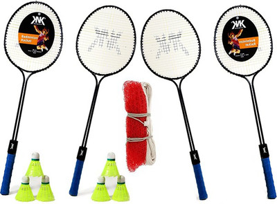 KNK Double Shaft Badminton Racket Pack Of 4 Piece With 6 Piece Plastic Shuttle And 1 Piece Badminton Net Badminton Kit