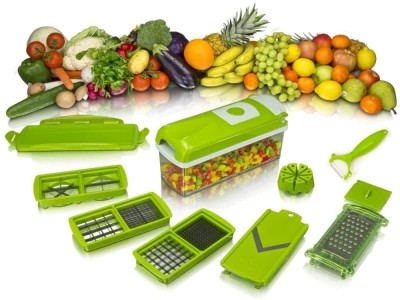 DISTREL 12 in 1 Fruit & Vegetable Graters, Slicer, Chipser, Dicer, Cutter Chopper With Unbreakable ABS Body And Heavy Stainless Steel Blades Vegetable & Fruit Grater & Slicer (1 Nicer Dinar Set Vegetable Grater & Slicer(12 IN 1 vegetable chopper)