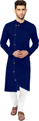 CLIENTALE STORE Men Solid Asymmetric Kurta(Dark Blue)