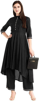 ZYXA Women Solid Flared Kurta(Black)