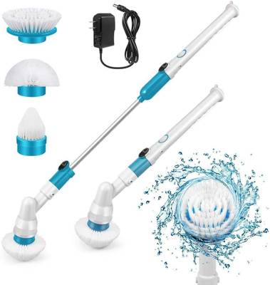 VARNI KART Powerfull ABS Plastic Electric Spin Motor Operated Brush Scrubber Machine Floor Cleaning Bathroom Tiles Cleaner with 3 Replaceable Brushes and Long Extension Handle (Large- White and Blue) Mop Set