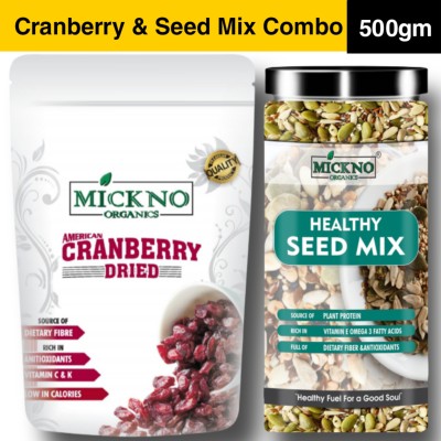 mickno organics 500 gm Combo of Dried Cranberry Fruit & Super Seed Mix for Weight loss Eating Organic Raw Cranberries(2 x 250 g)