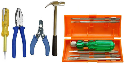 Qualigen Hand tool kit Hand hammer Plier 6pc Screwdriver set Wire cutter Tester Hand Tool Kit(5 Tools)
