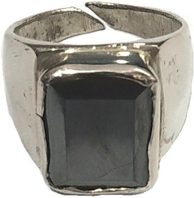 Aurra Stores Black Sulemani Hakik/Hakeek Adjustable Metal Ring Metal Agate Silver Plated Ring