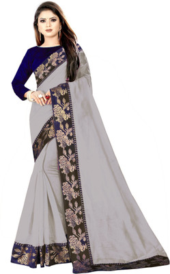 THE RED LION ENTERPRISE Solid/Plain Bhagalpuri Jacquard, Cotton Silk Saree(Grey)