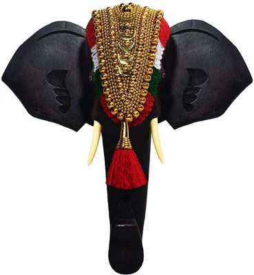 HOIVA (Pack of 1)18 Inch Wood Handmade Elephant Head Handicraft Nettipattam Decorative Showpiece  -  42 cm(Wood, Multicolor)
