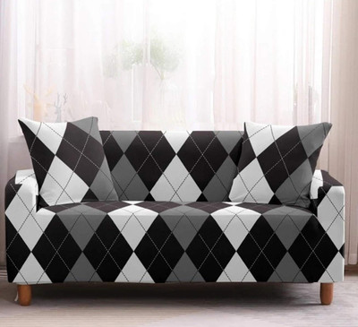 HOUSE OF QUIRK Polyester Checkered 3 Seater Sofa Cover(Grey Pack of 1)