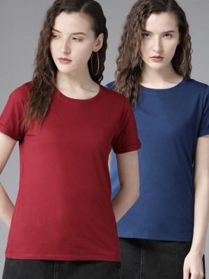 Roadster Solid Women Round Neck Red T-Shirt