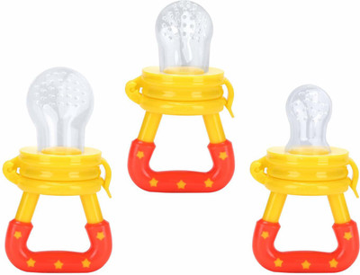 MulberryCart Presents High Quality; BPA Free; Veggie Feed Nibbler; Fruit Nibbler/Silicone Food; Soft Pacifier/Feeder for Baby Pack of 3 Pcs Teether and Feeder(Yellow)