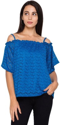 Globus Casual Half Sleeve Solid Women Blue Top