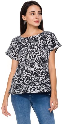 Globus Casual Short Sleeve Printed Women Black Top