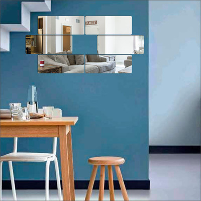Grahak Trend 6 Frame Silver 3D Acrylic Mirror Wall Sticker Decoration for Kids Room/Living Room/Bedroom/Office/Home Wall Pack of 6(Silver)