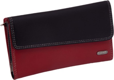 Czar Leder Women Casual Red, Black Genuine Leather Wallet(17 Card Slots)