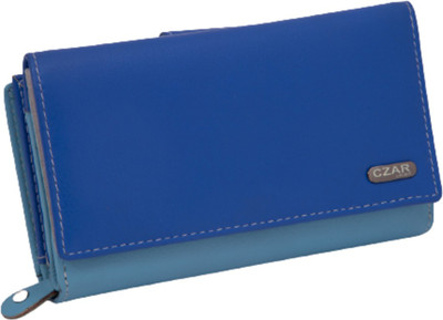 Czar Leder Women Casual Blue Genuine Leather Wallet(10 Card Slots)